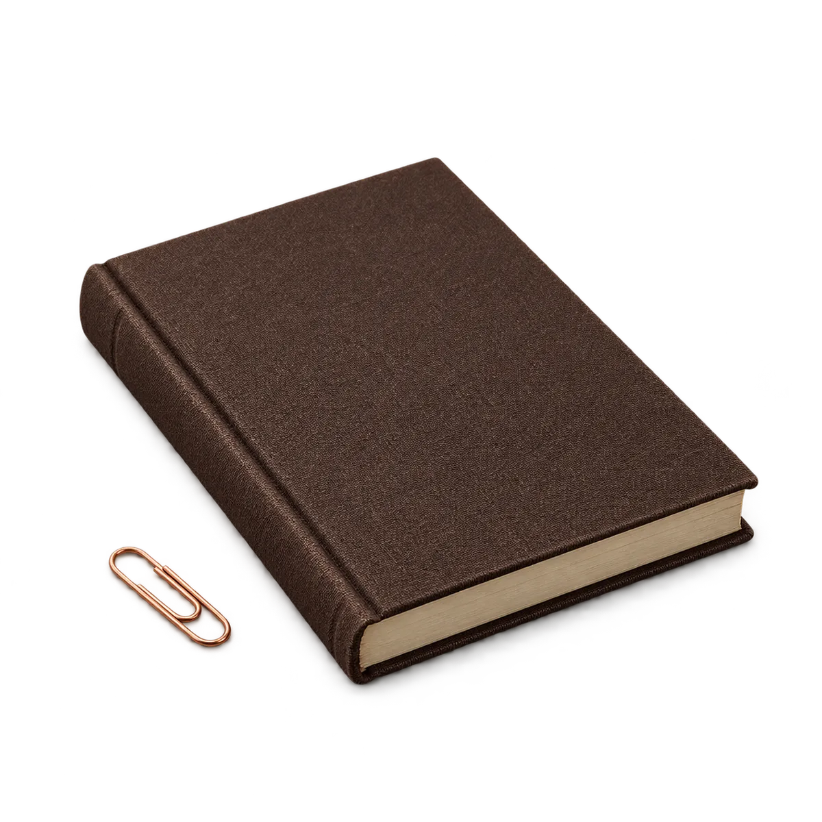Тёмно-коричневая амбарная книга и медная скрепка